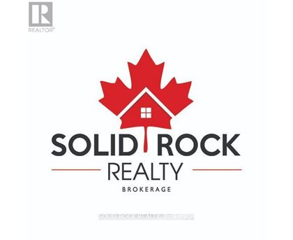 A logo for Solid Rock Realty Brokerage featuring a red maple leaf and a house silhouette.