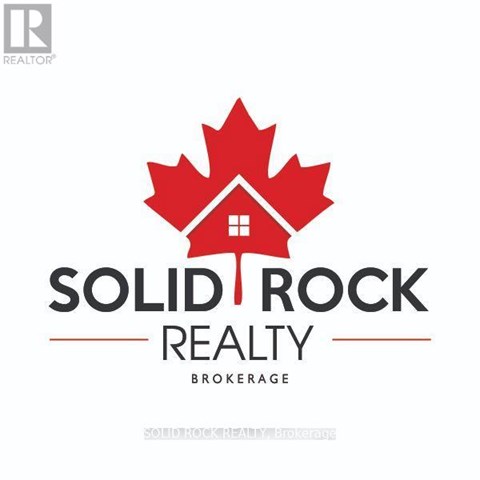 A logo for Solid Rock Realty Brokerage featuring a red maple leaf and a house silhouette.