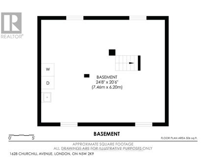 A floor plan for a basement with a 24' by 20'6" space and a 506 square foot area.