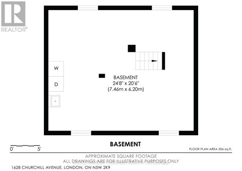 A floor plan for a basement with a 24' by 20'6" space and a 506 square foot area.