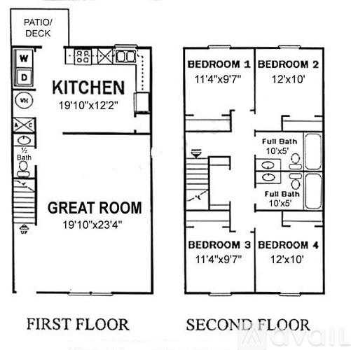 A floor plan of a two-story house with labeled rooms and dimensions.