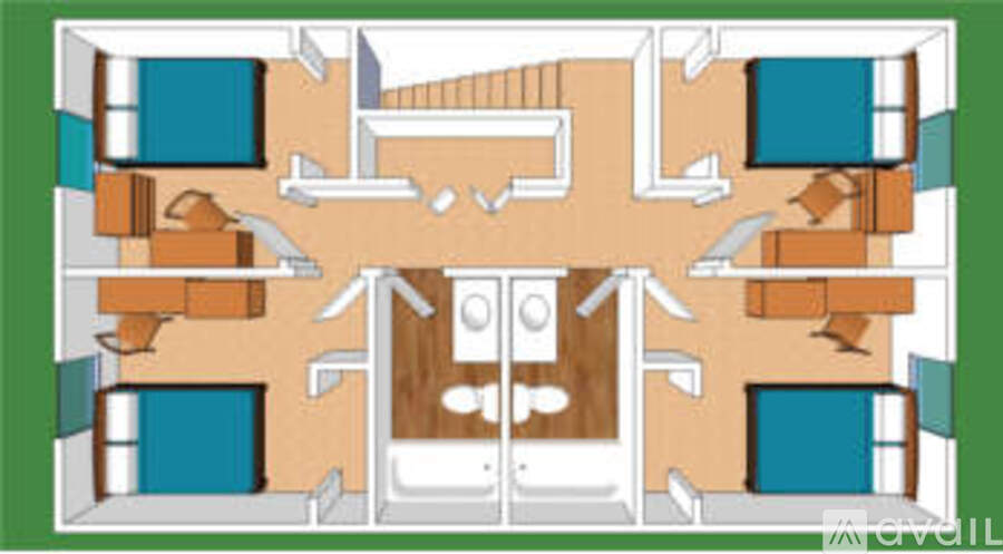 A floor plan of a house with a central hallway and rooms surrounding it.