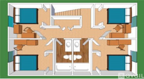 A floor plan of a house with a central hallway and rooms surrounding it.