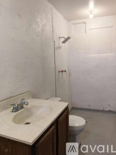 A bathroom with a sink, toilet and shower.