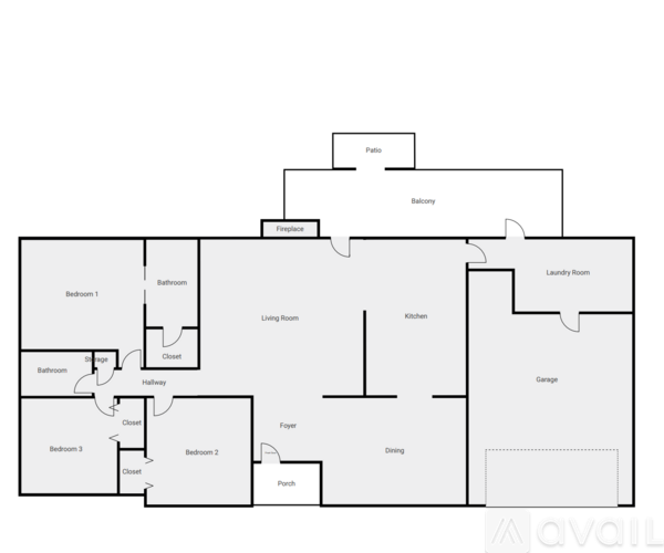 A floor plan of a house with a laundry room and a balcony.