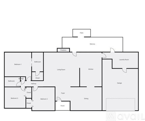 A floor plan of a house with a laundry room and a balcony.