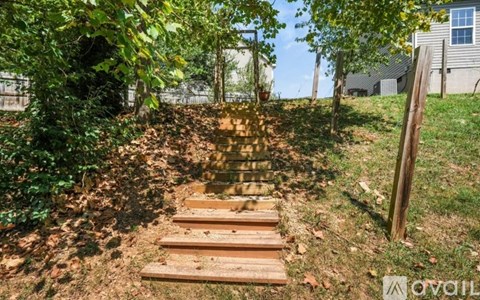 A set of wooden steps leads up a grassy hill.