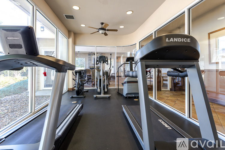 A gym with treadmills and exercise equipment.