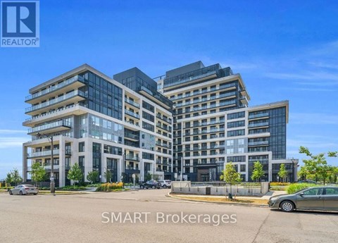 A modern multi-story building with the words "SMART Brokerages" on the front.