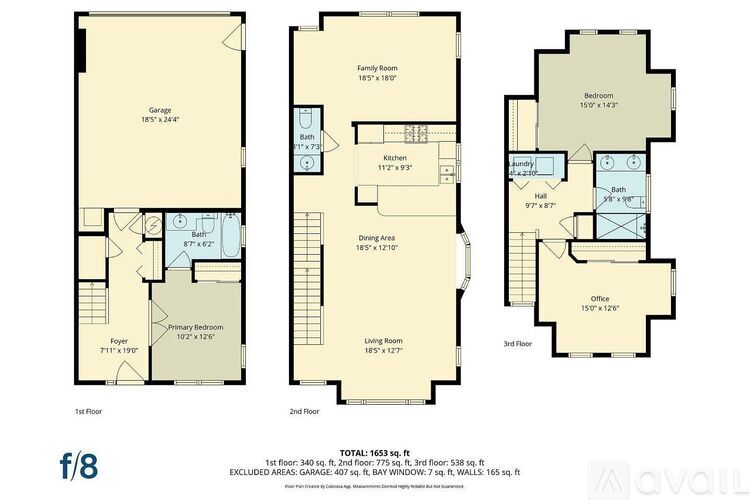 A floor plan for a home with three bedrooms and a garage.