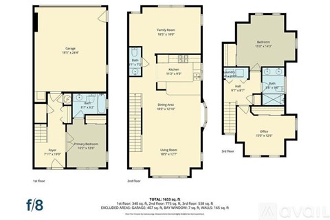 A floor plan for a home with three bedrooms and a garage.