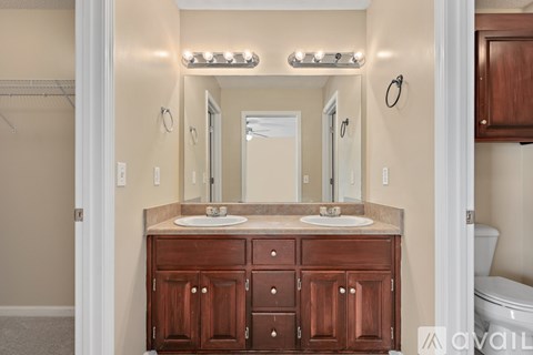 A bathroom with a vanity and a toilet.