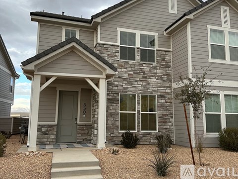 A house with a grey front yard and a grey door.
