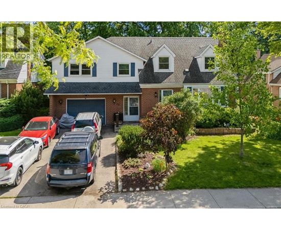 A house with a garage and a tree in front.