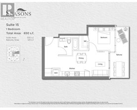 A floor plan for a 1 bedroom suite area of 530 square feet.