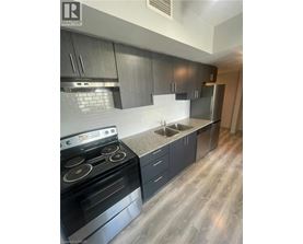 A modern kitchen with a stove, sink, and cabinets.