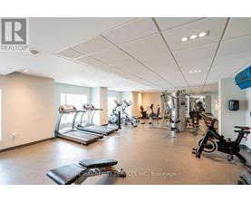 A gym with a variety of exercise equipment including treadmills, stationary bikes, and weight machines.