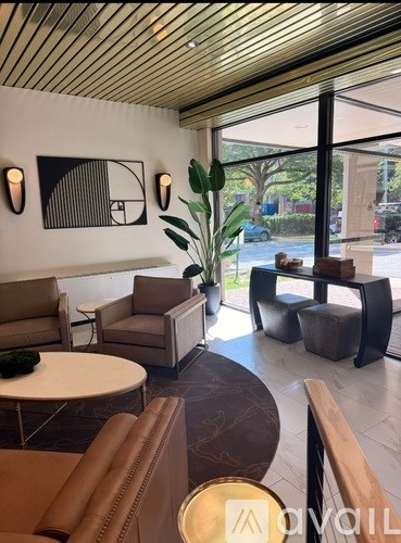 A living room with a couch, chairs, and a plant.