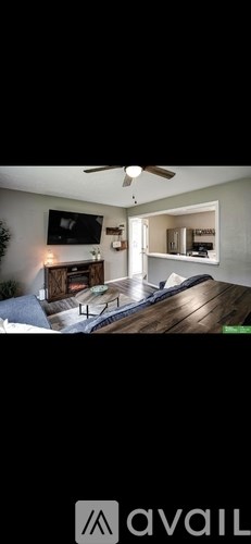 A living room with a television and a fireplace.