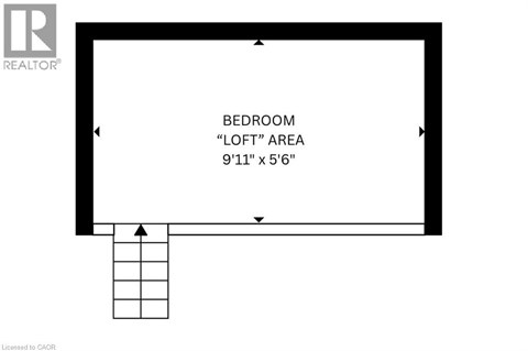 A diagram of a bedroom loft area that is 9'11" x 5'6".