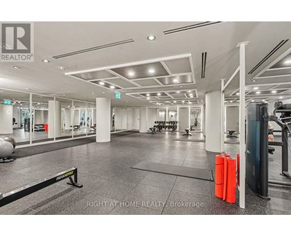 A gym with a variety of equipment including a treadmill, weights and a bench press.
