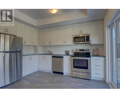 A kitchen with white cabinets and stainless steel appliances.