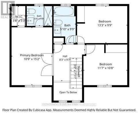 A floor plan for a home with a primary bedroom, two bathrooms, a hallway, and a bedroom.