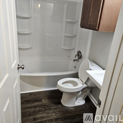 A white toilet in a small bathroom with a walk-in shower.