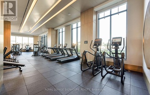 A gym with treadmills, elliptical machines, and other exercise equipment.