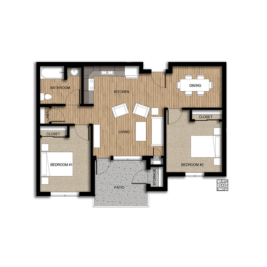 2 BR, 2 BA