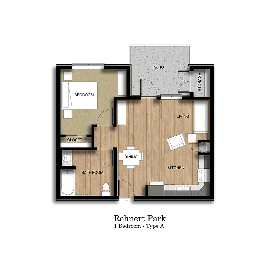 1 BR, 1 BA