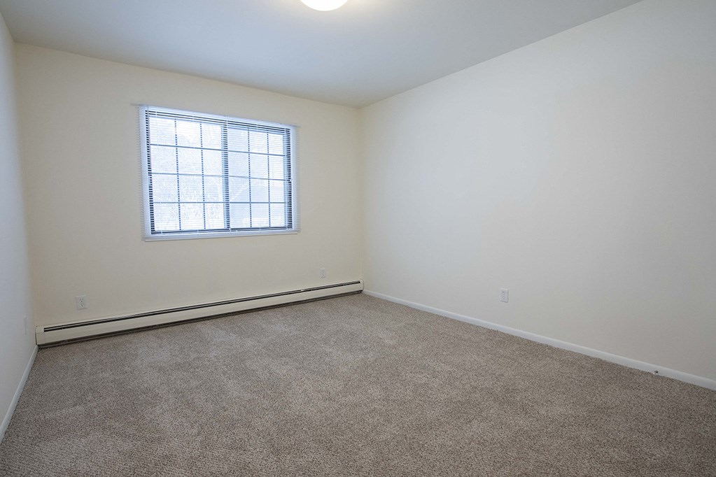 an empty room with carpet and a window