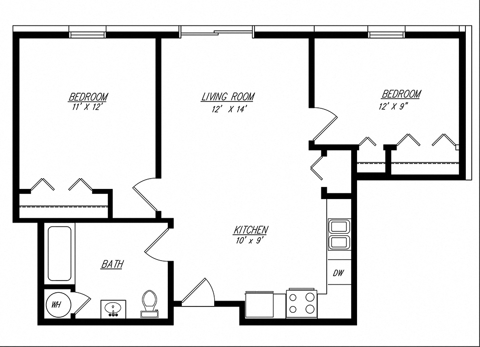 Two Bedroom  732 Sq. Feet