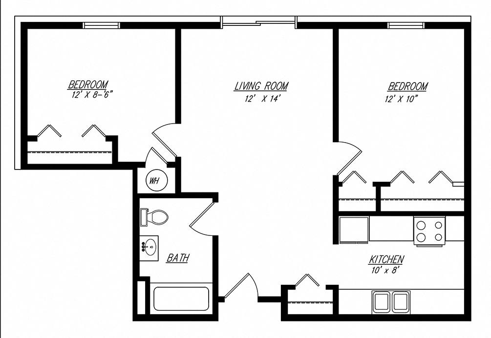 Two Bedroom 738 Sq. Feet