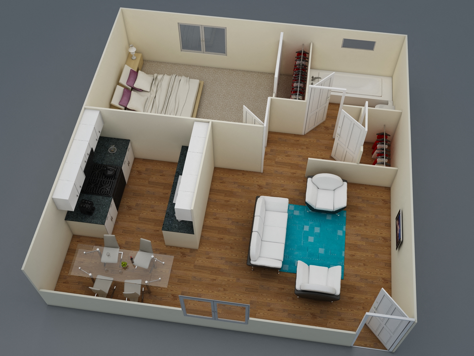 One Bedroom, One Bathroom Apartment Floor Plan Fifteen 50 Apartments