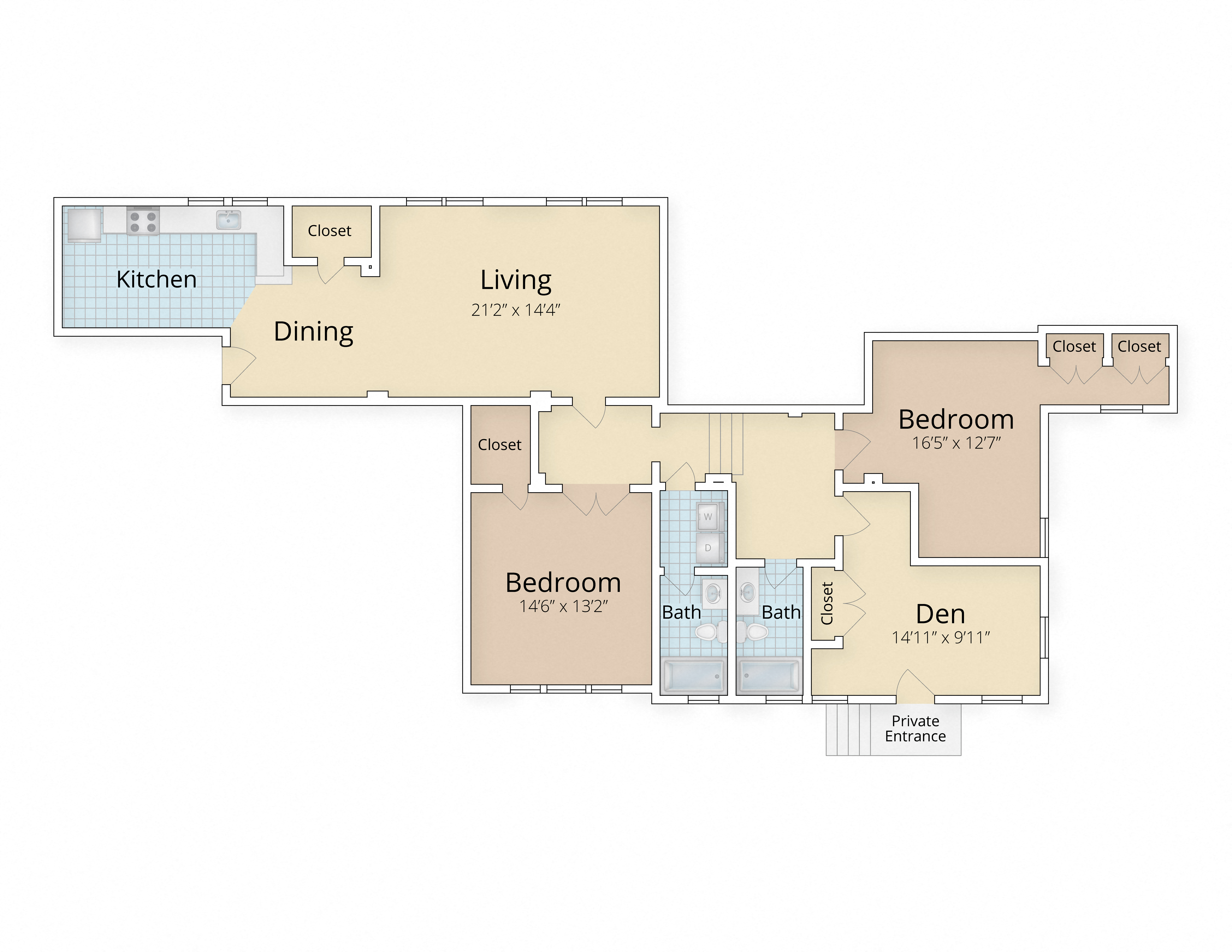 Kew Gardens apartments Georgetown Washington DC two bedroom den floor plan