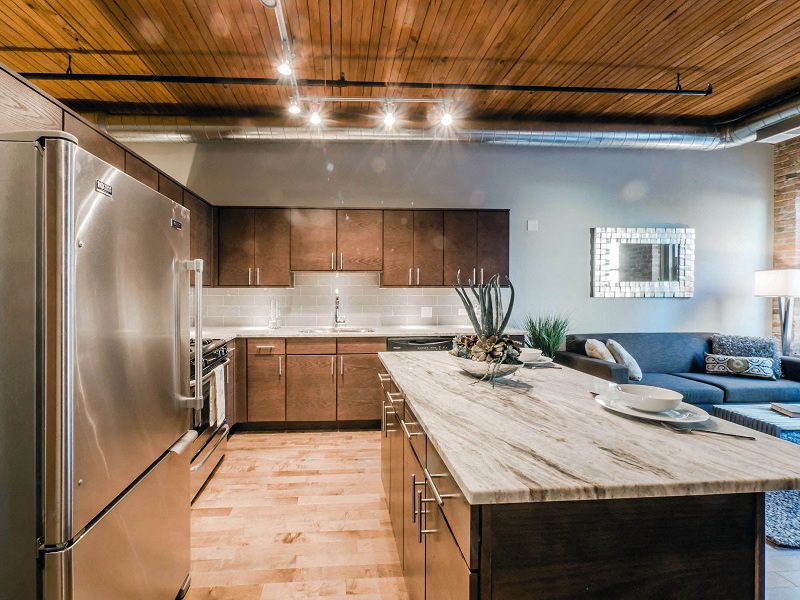 Chicago luxury apartment with a living room and dining room in a loft