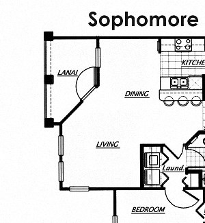 Sophmore Floorplan, 1 Bedroom, 1 Bath, 897 Square Feet Sophmore Floorplan, 1 Bedroom, 1 Bath, 897 Square Feet
