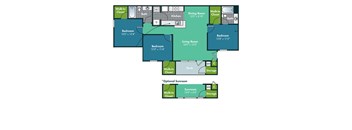 3 Bedroom 2 Bath Floorplan for Hatteras at Abberly Grove Apartment Homes by HHHunt, Raleigh, 27610
