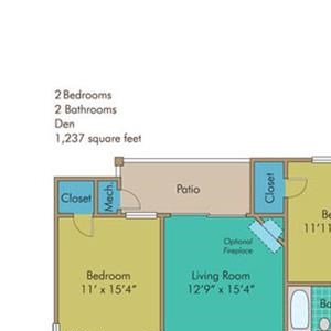 Bedford Floorplan Bedford 1237 Square-Foot Floorplan at Abberly Twin Hickory Apartment Homes by HHHunt, Virginia