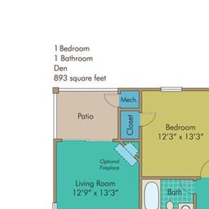Chesapeake Floorplan Chesapeake 893 Square-Foot Floorplan at Abberly Twin Hickory Apartment Homes by HHHunt, Glen Allen, Virginia