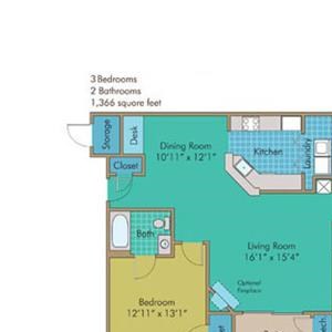 Shenandoah Floorplan Shenandoah 1366 Square-Foot Floorplan at Abberly Twin Hickory Apartment Homes by HHHunt, Glen Allen, VA