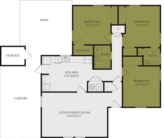 Three Bedroom-One and One Half Bath