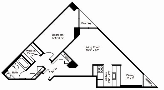 Deluxe One Bedroom Floor Plan 3