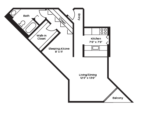 Convertible Floor Plan at Asbury Plaza, Chicago, Illinois