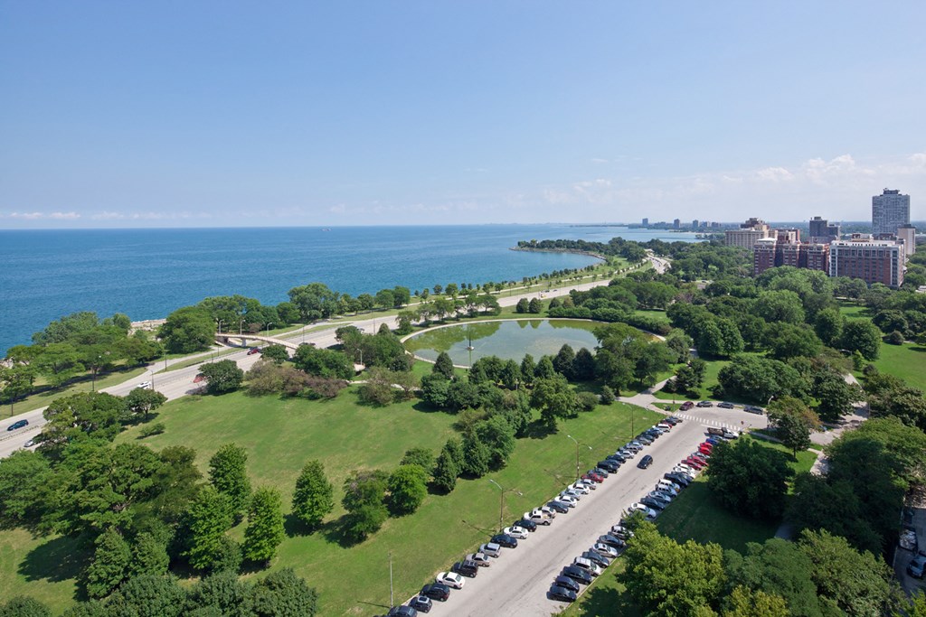 Drone View Of Exterior at Twin Towers, Chicago