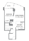 Floor plan 1 bedroom apartments in Chicago. Luxury apartment floor plan at Hubbard Place, Chicago, Illinois