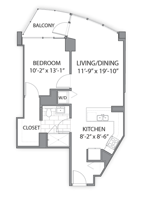 One Bedroom_hub 10 Floor plan at Hubbard Place, Chicago, 60654