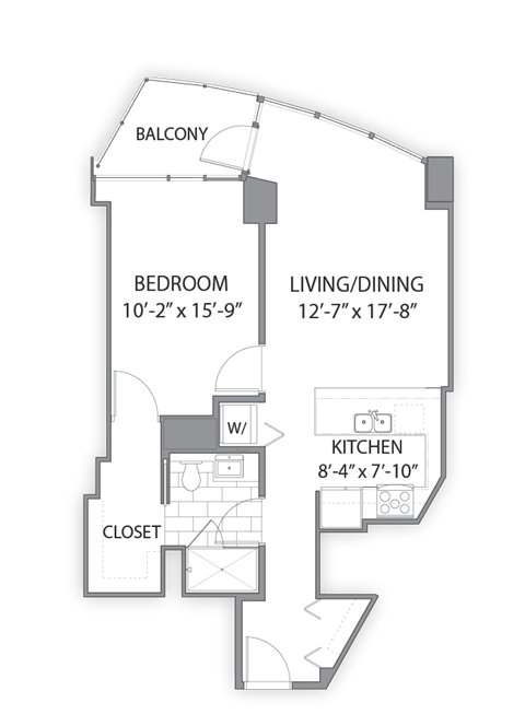 One Bedroom_hub 03 Floor plan at Hubbard Place, Chicago