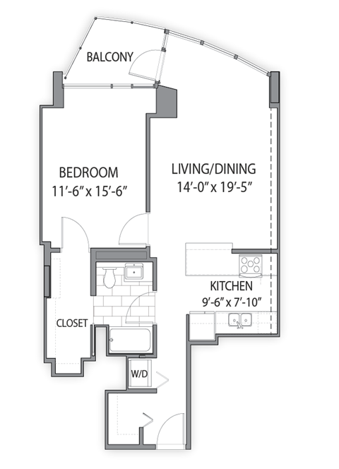 One Bedroom_hub 07 Floor plan at Hubbard Place, Illinois